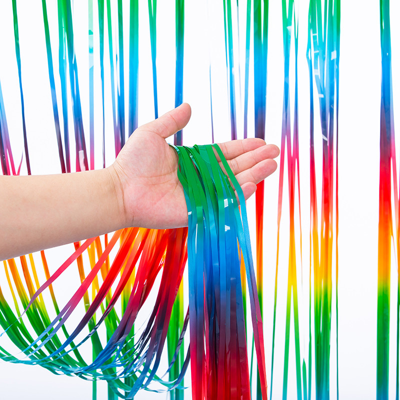 Mildew Resistant Colorful Fringe Backdrop 1mx2m Rainbow Tinsel Curtain