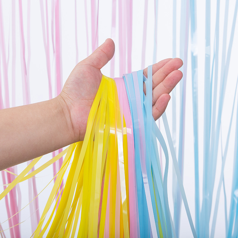 Macaron Colorful Fringe Backdrop Yellow Blue Pink Streamer Curtain